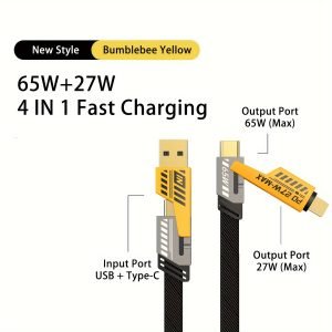 Fast charging cable，fast charging，4 in 1 Convertible Metal fast charging