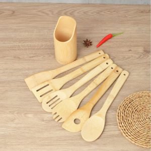 Bamboo Wooden Spoons for Cooking 6-Piece,100% organic non-stick bamboo spatula set, Apartment Essentials Wood Spatula Spoon Nonstick Kitchen Utensil Set