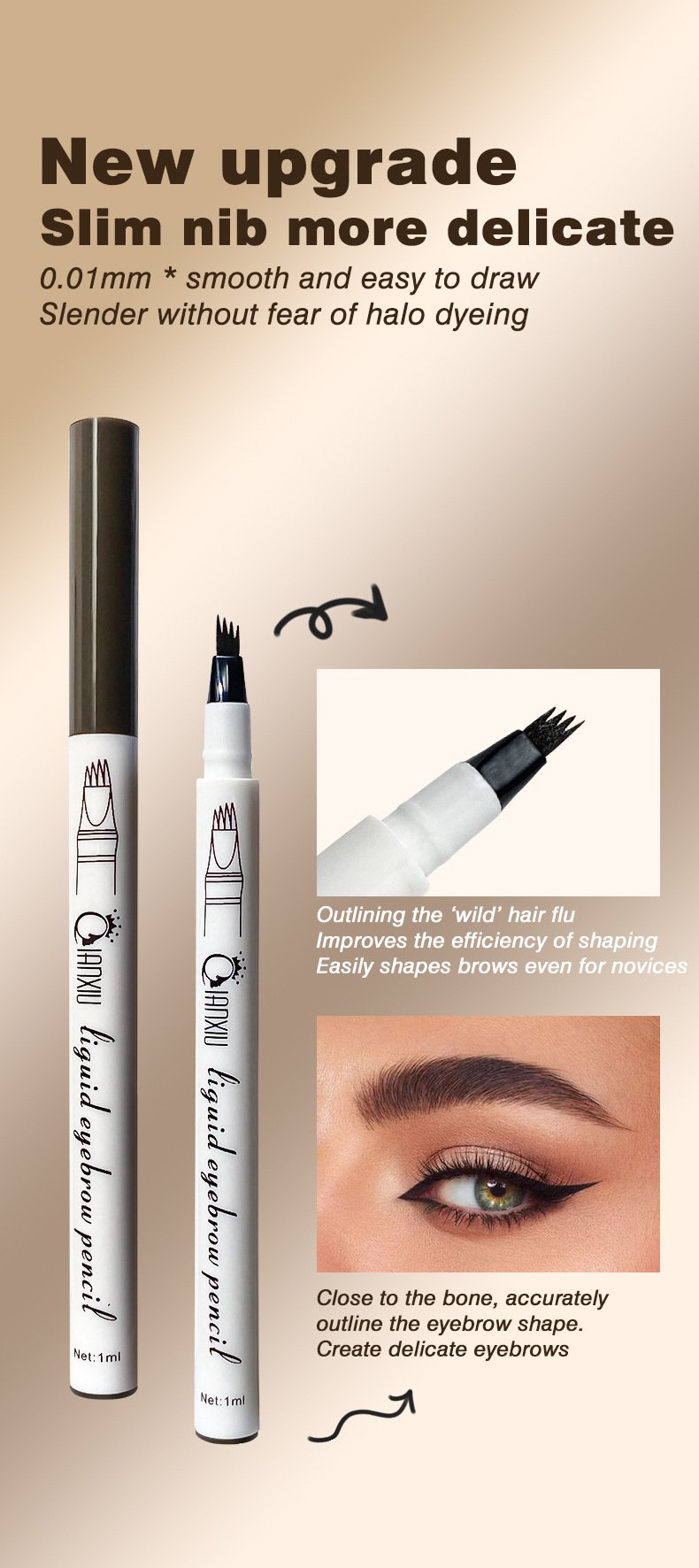 Waterproof Microblading Pen，Eyebrow Pencil Magical Upgraded Eye Brow Pencils for Women with 4 Fork Tip，Looking Hair-Like Defined Brows, Last All-Day