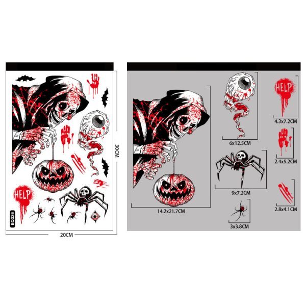 Halloween decorative skull window stickers Halloween glass showcase scene layout blood handprint static stickers