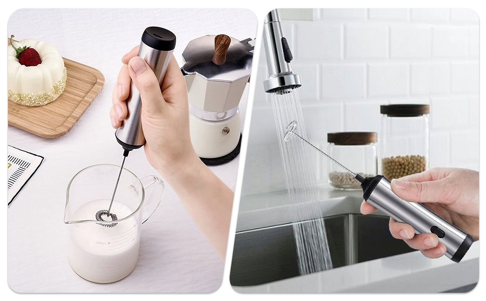 Rechargeable handheld milk frother with Stand, Stainless Steel Electric Foam Maker, Detachable Whisk Drink Mixer Foamer for Lattes, Cappuccino