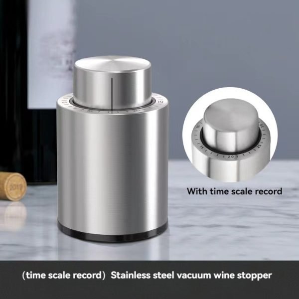 Stainless Steel Vacuum Wine Keep Fresh Stoppers, Stainless Steel Wine Bottle Stopper with Silicone Seal, Reusable Beverage Preserver, Freshness Keeper, Premium Bottle Sealers