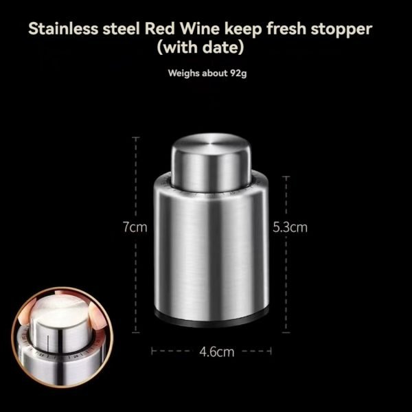 Stainless Steel Vacuum Wine Keep Fresh Stoppers, Stainless Steel Wine Bottle Stopper with Silicone Seal, Reusable Beverage Preserver, Freshness Keeper, Premium Bottle Sealers