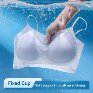 ice silk back sling Underwire Bra，New ice silk beautiful back camisole bra women's top-cup fixed cup thin seamless sleep bra