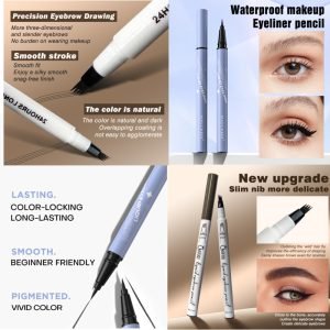 Waterproof black eyeliner + waterproof four-pronged eyebrow pencil, natural and long-lasting without losing makeup