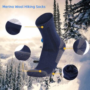 5Pairs-Merino Wool Hiking Socks for Men & Women Thermal Warm Winter Thick Cushion Moisture Wicking Crew Boot Socks